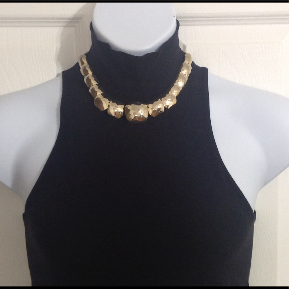 Goldtone Hammered Square Necklace